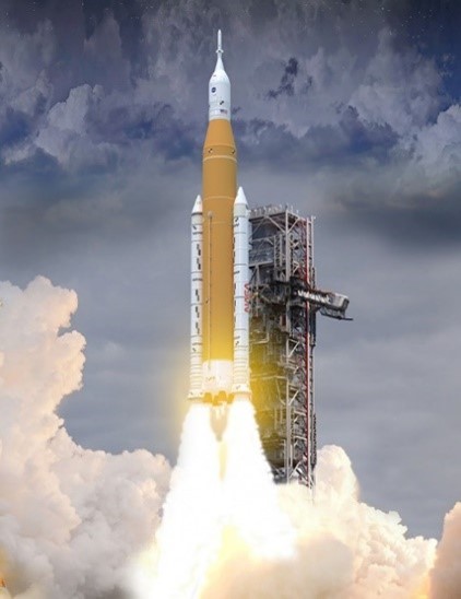 Artemis I rocket launch at night, November 2022.