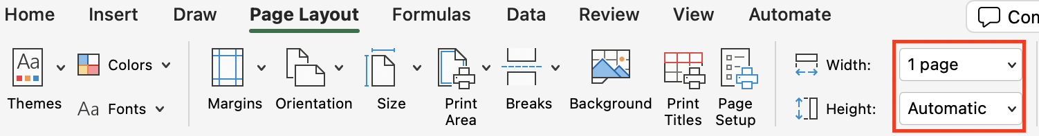 Mac Excel print settings showing Save as PDF option.