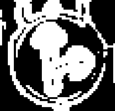 Sobel filter output using a threshold of 50, showing a balanced edge detection.