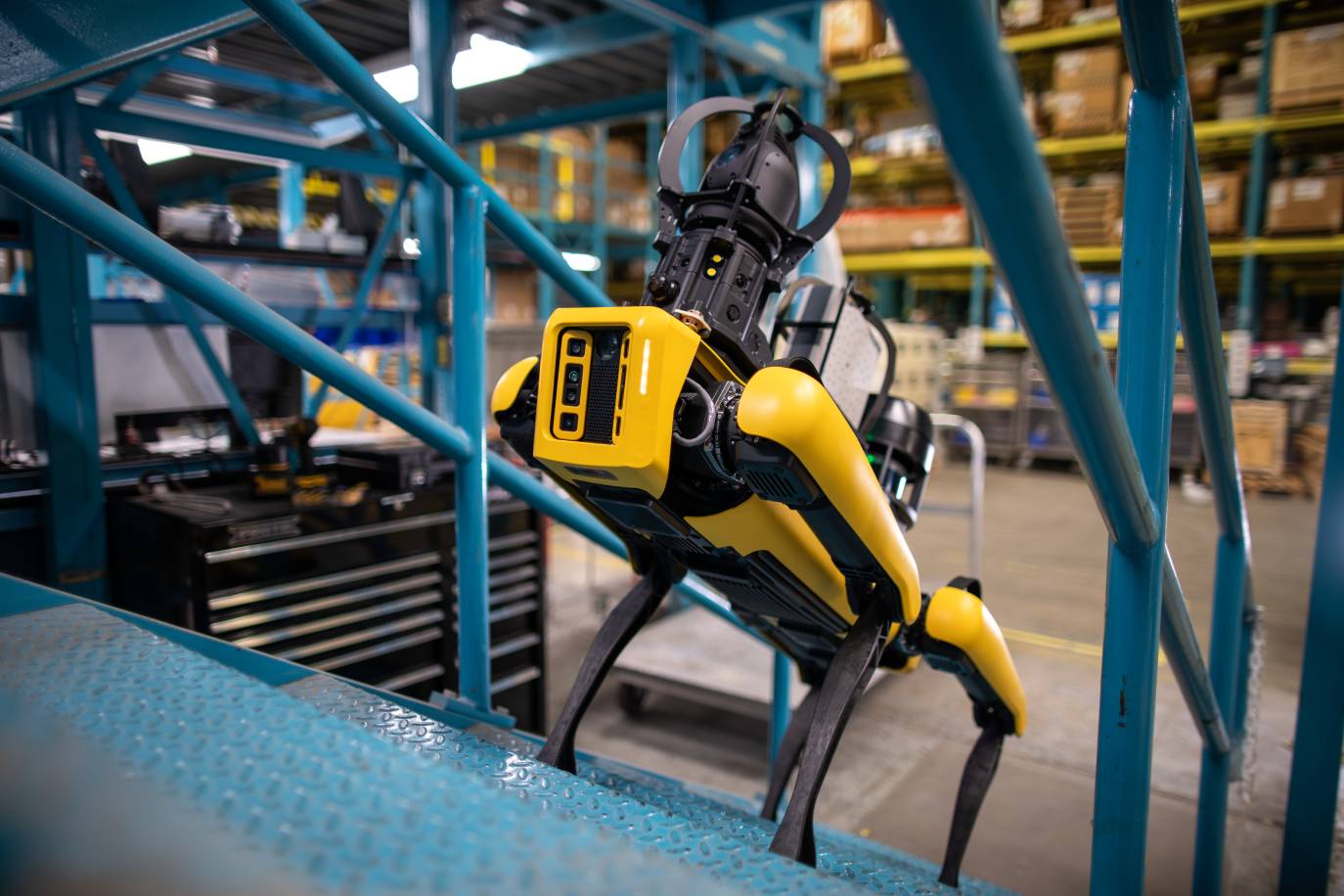Boston Dynamics Spot robot climbing a staircase.